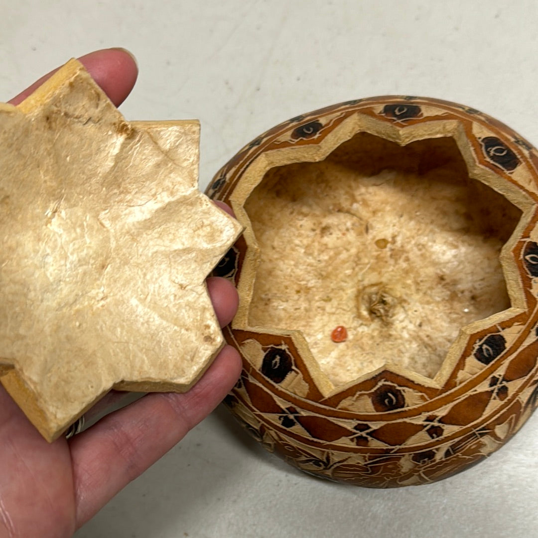 Hand Carved Gourd container from Peru