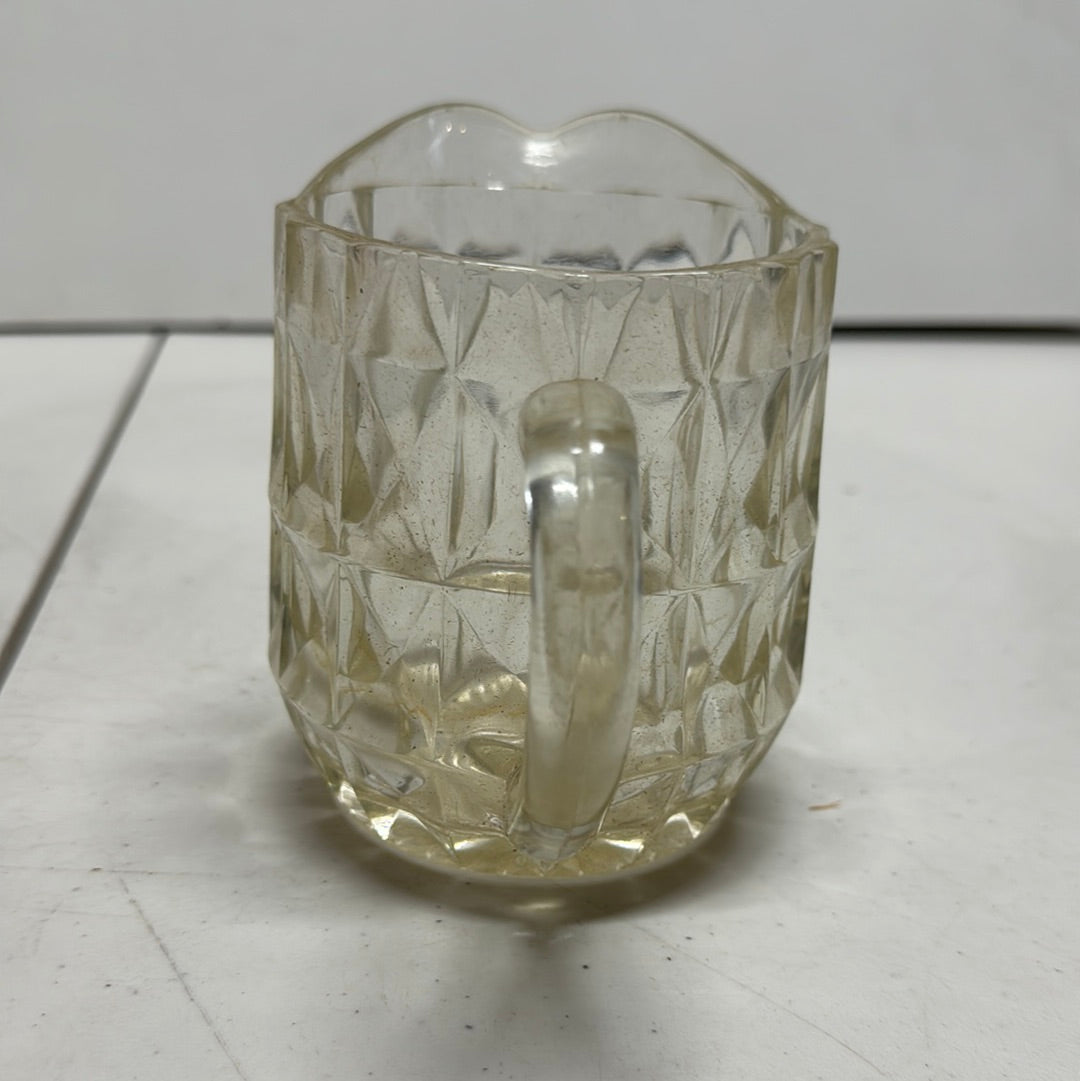 Vintage Small Clear Glass Cut Diamonds Handled Pitcher