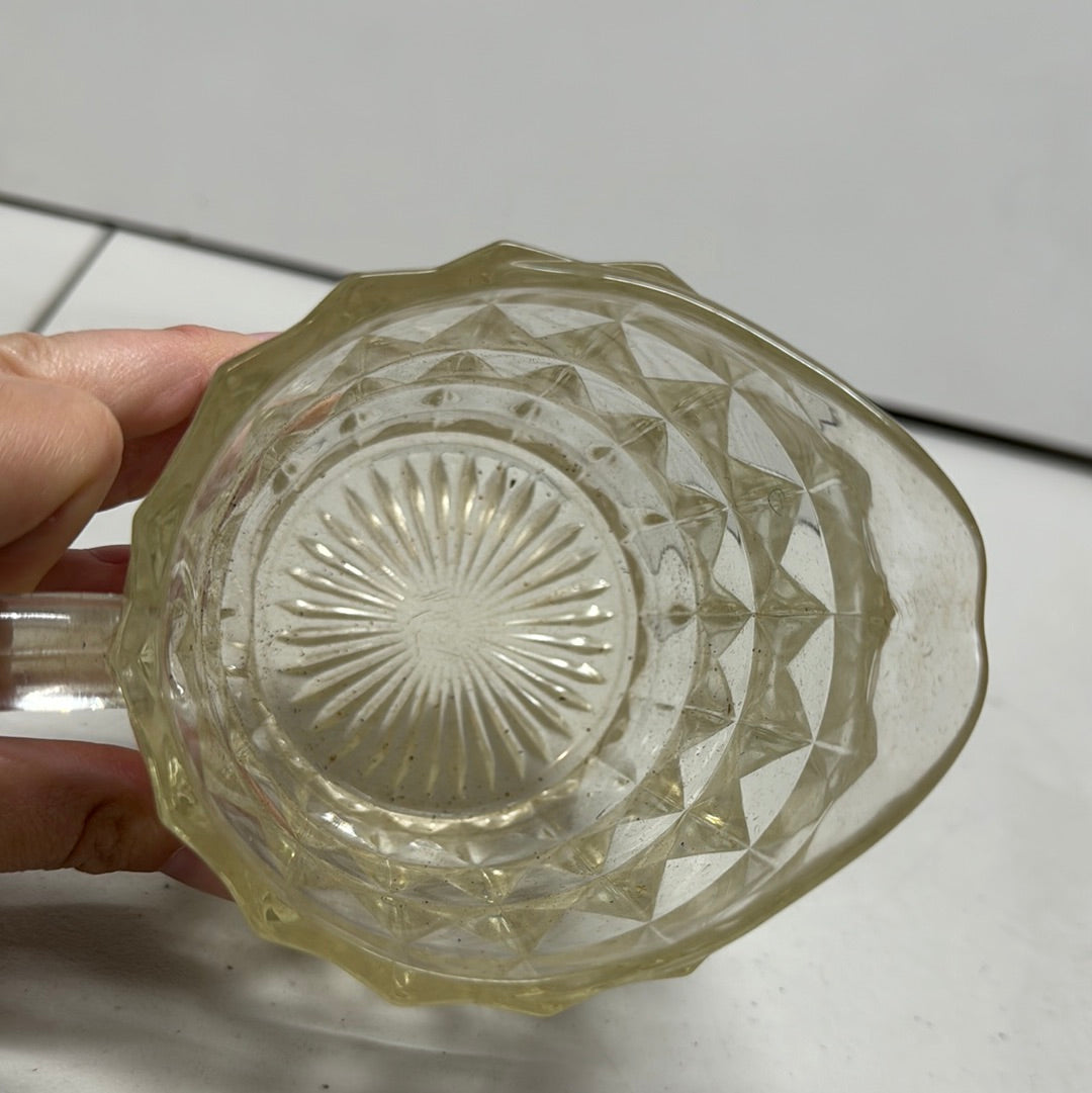 Vintage Small Clear Glass Cut Diamonds Handled Pitcher