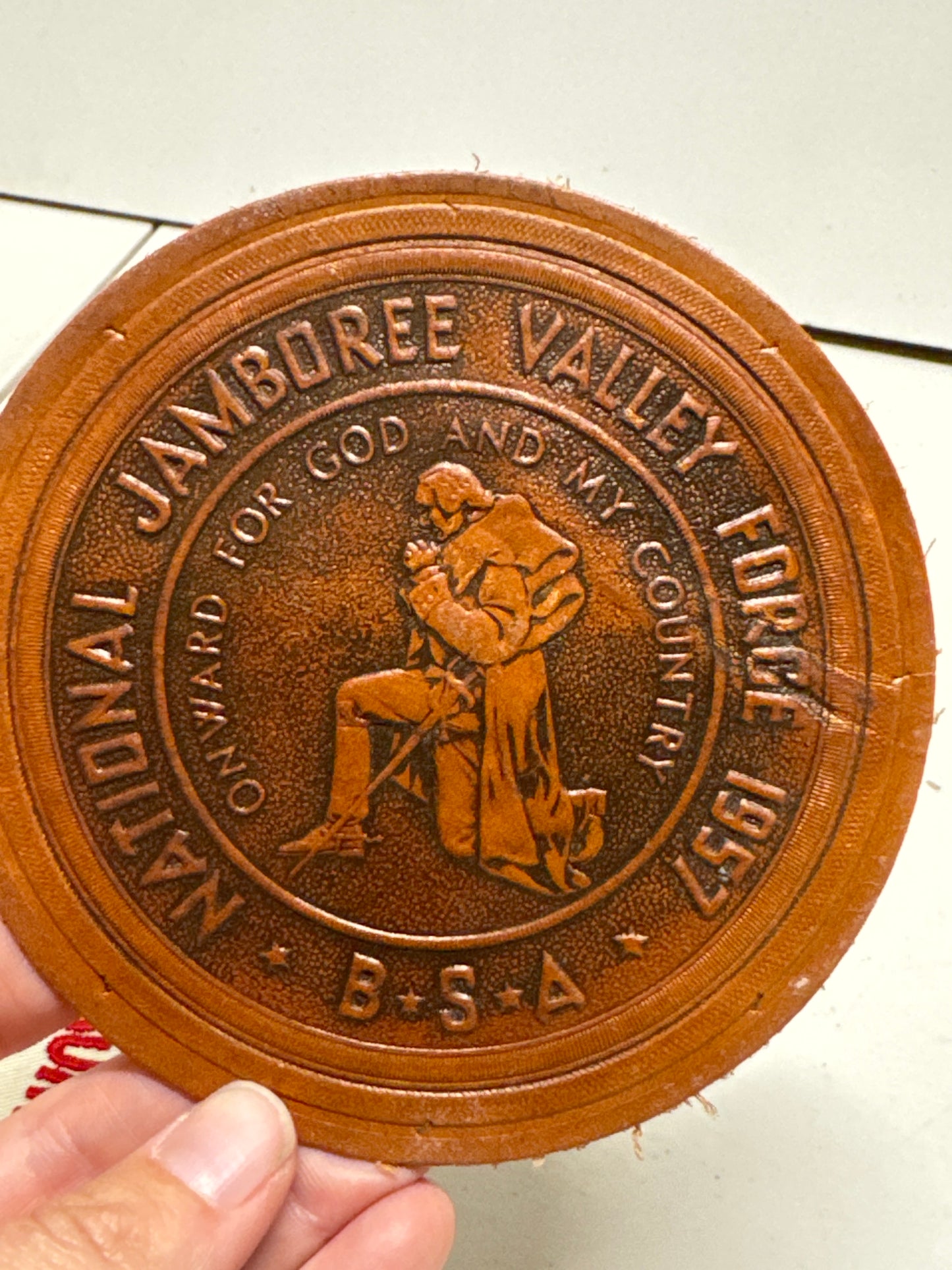 1957 National Jamboree Valley Forge Backpack/ Jacket Patch & Leather Patch