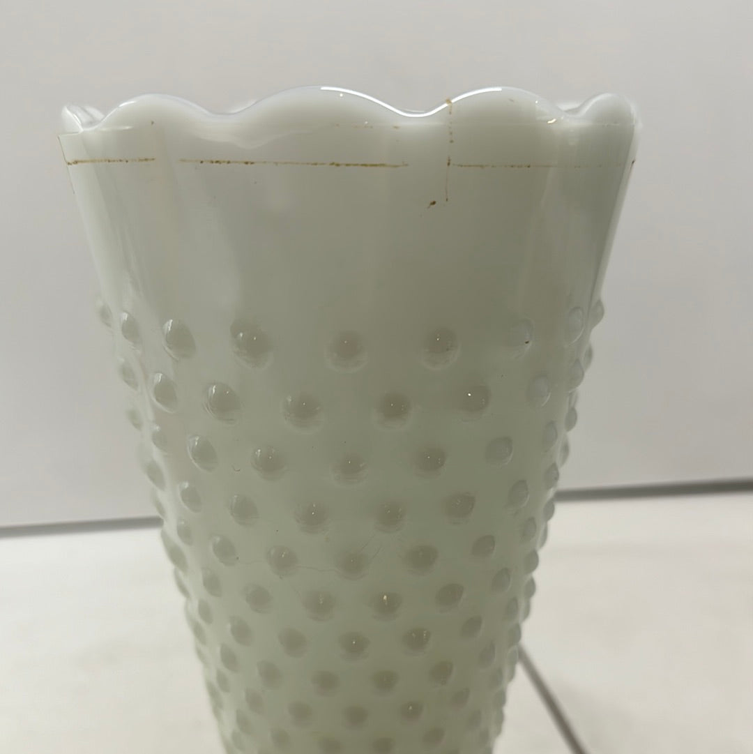 Vintage White Milk Glass Hobnail Vase 9.5" Tall