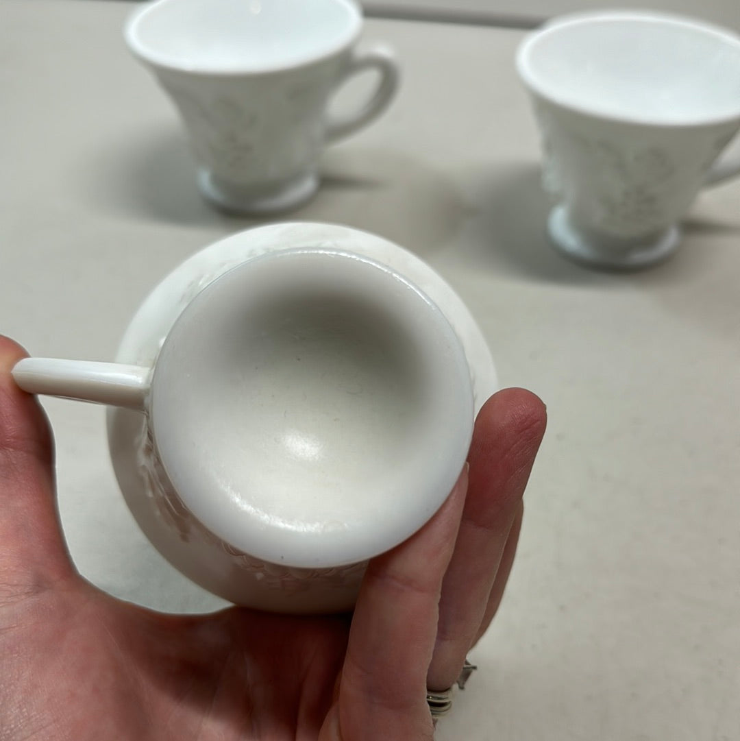 Indiana Glass white tea cups with grape pattern