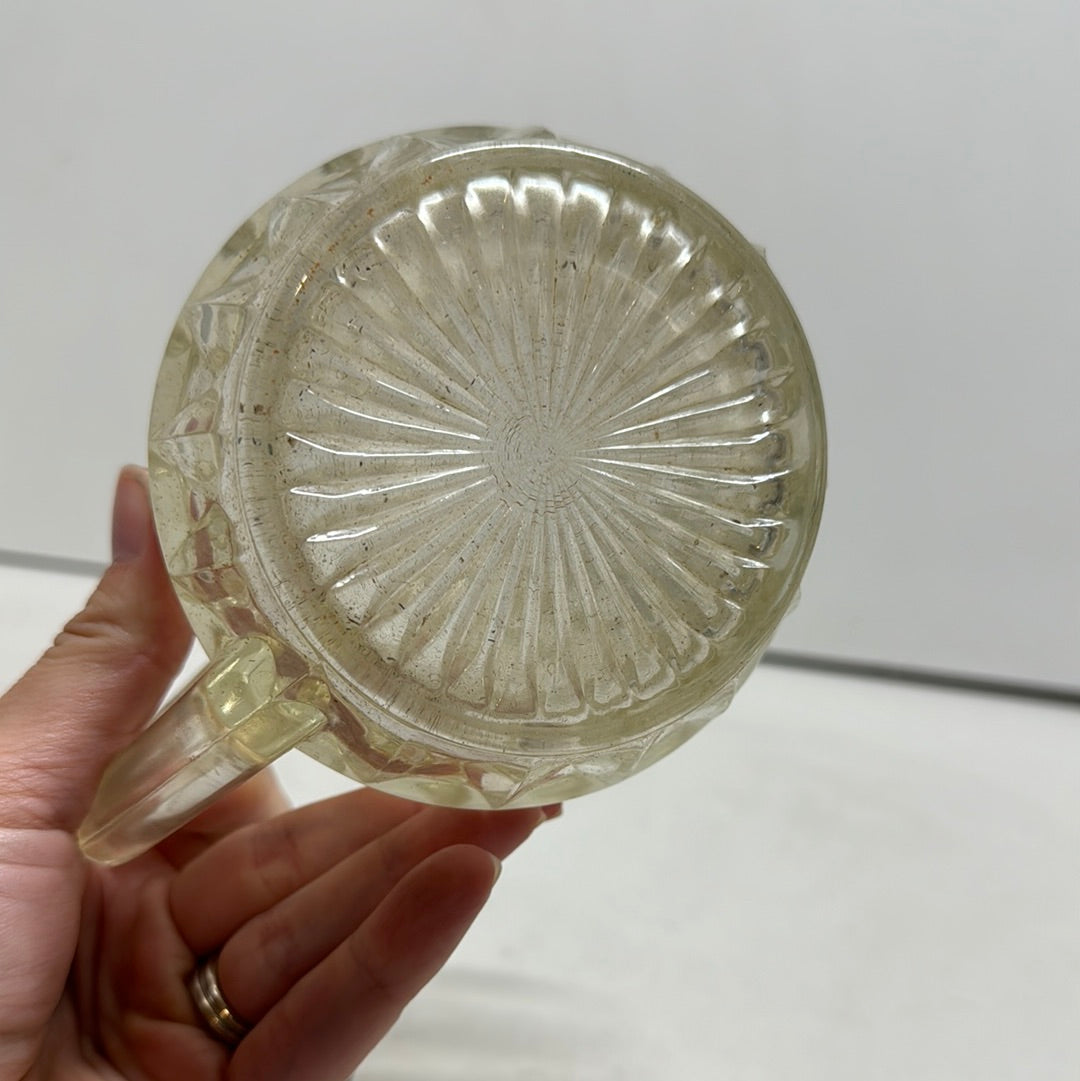 Vintage Small Clear Glass Cut Diamonds Handled Pitcher