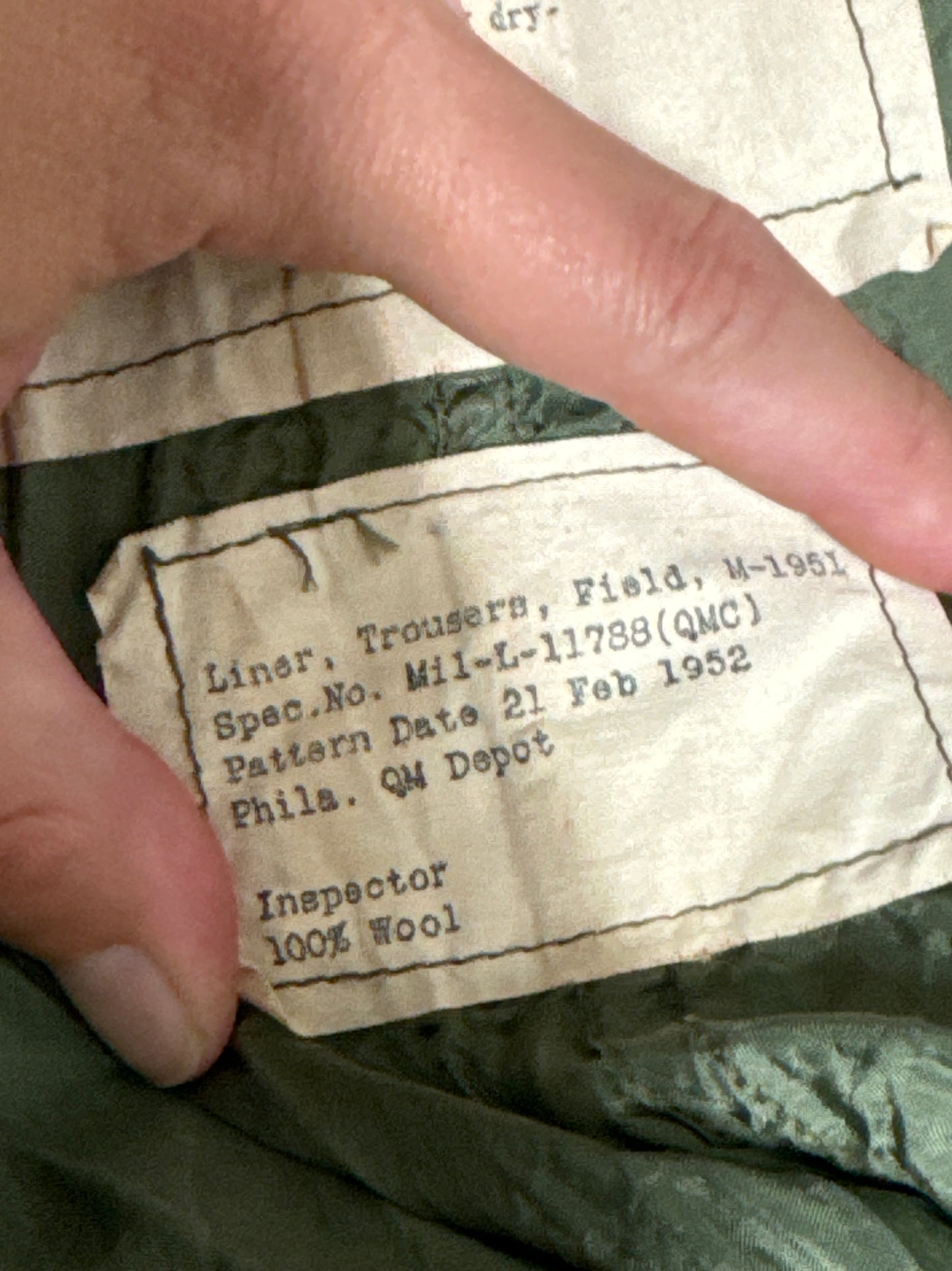 1951 U.S. Army Medium Tall Trouser Liner