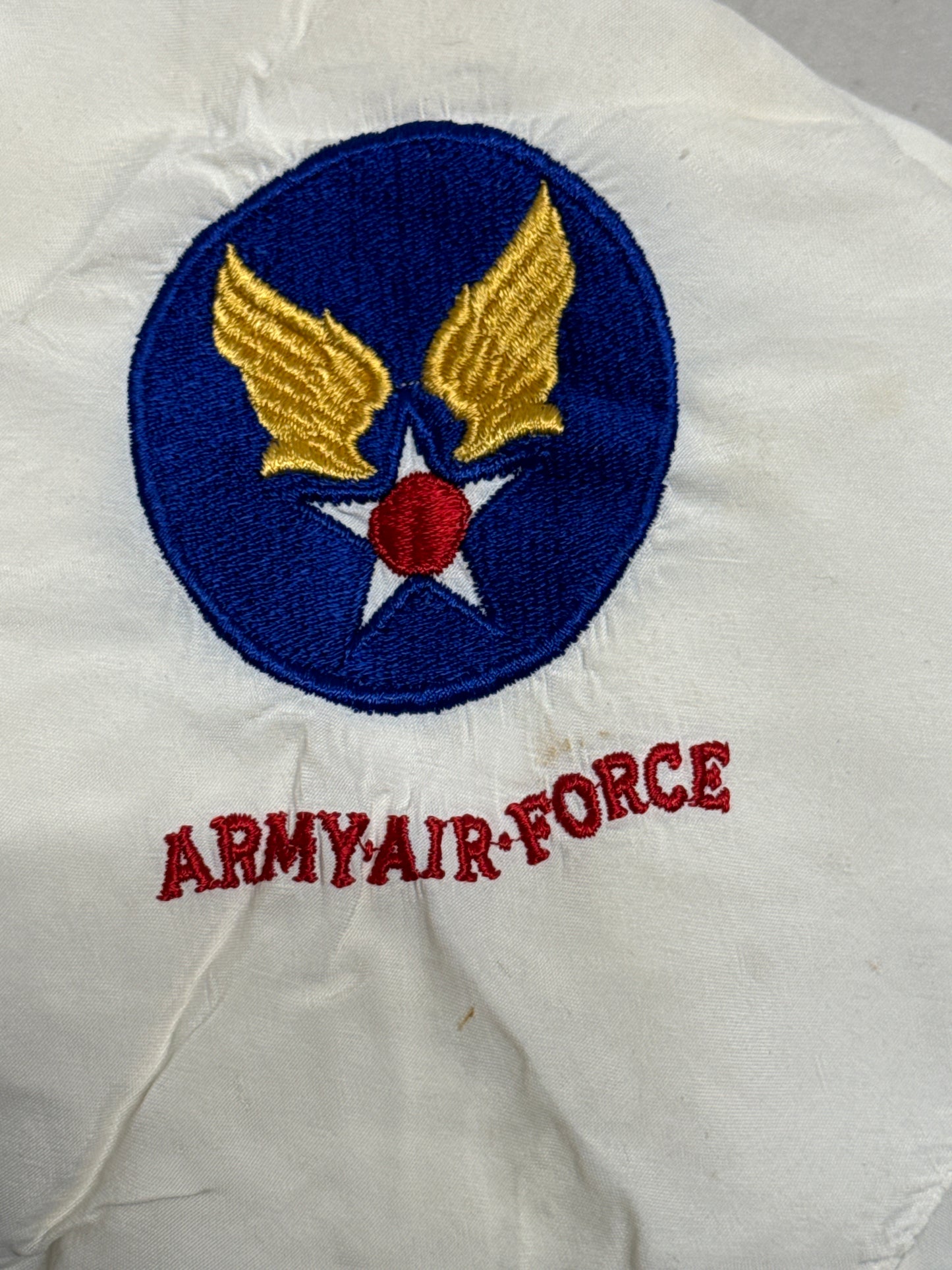 VTG Army Airforce Aviator Scarf White Embroidered Patch US Military 34” X 29”