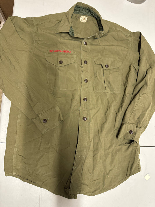 Vintage Olive Green Boy Scout Uniform Shirt