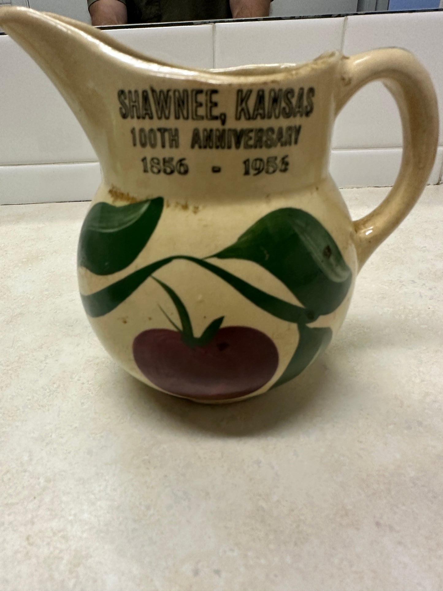 1956 100th Anniversary Shawnee Kansas Pottery Pitcher by Watt #15