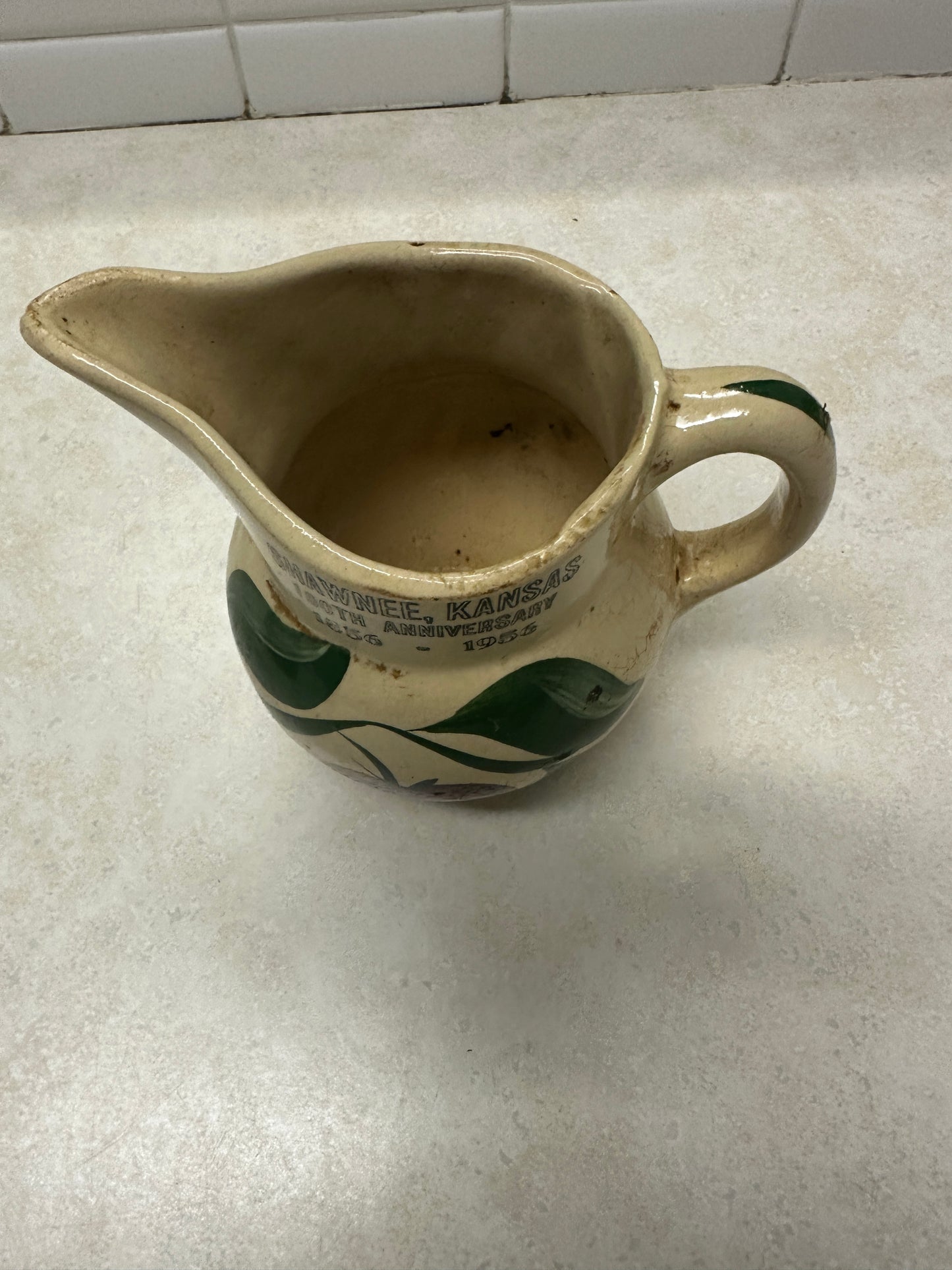 1956 100th Anniversary Shawnee Kansas Pottery Pitcher by Watt #15