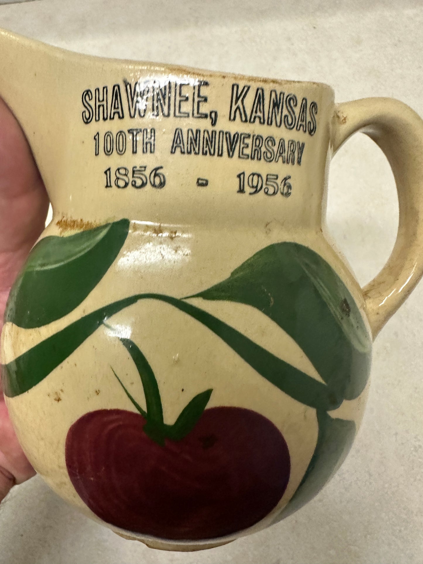 1956 100th Anniversary Shawnee Kansas Pottery Pitcher by Watt #15