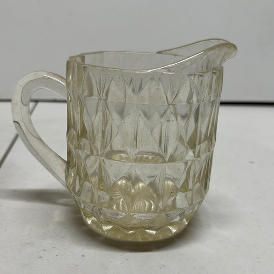 Vintage Small Clear Glass Cut Diamonds Handled Pitcher