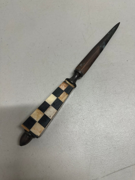 Vintage Black and White Checkered Handle Letter Opener