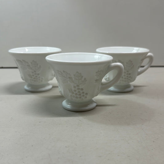 Indiana Glass white tea cups with grape pattern