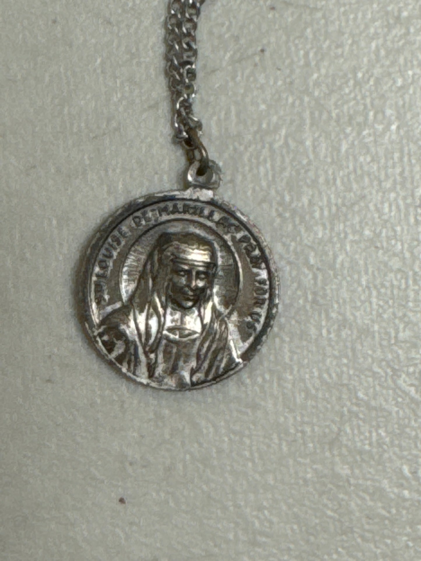 Vintage Silver Tone Catholic Pendant Medal Death Anniversary St. Vincent DePaul