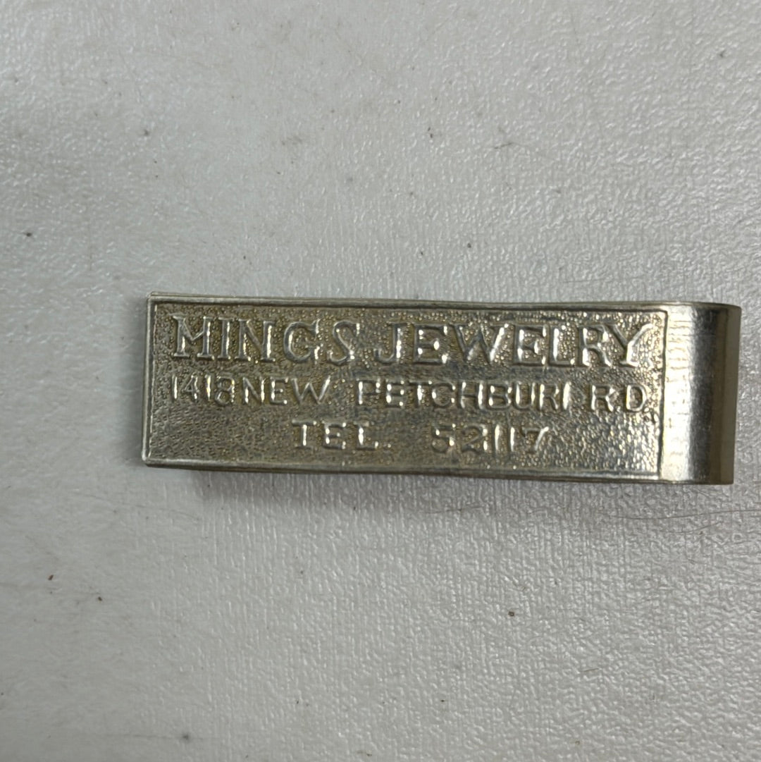 Vintage Mings Jewlery Advertising Metal Money Clip