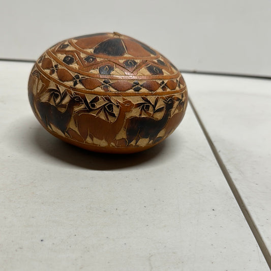 Hand Carved Gourd container from Peru