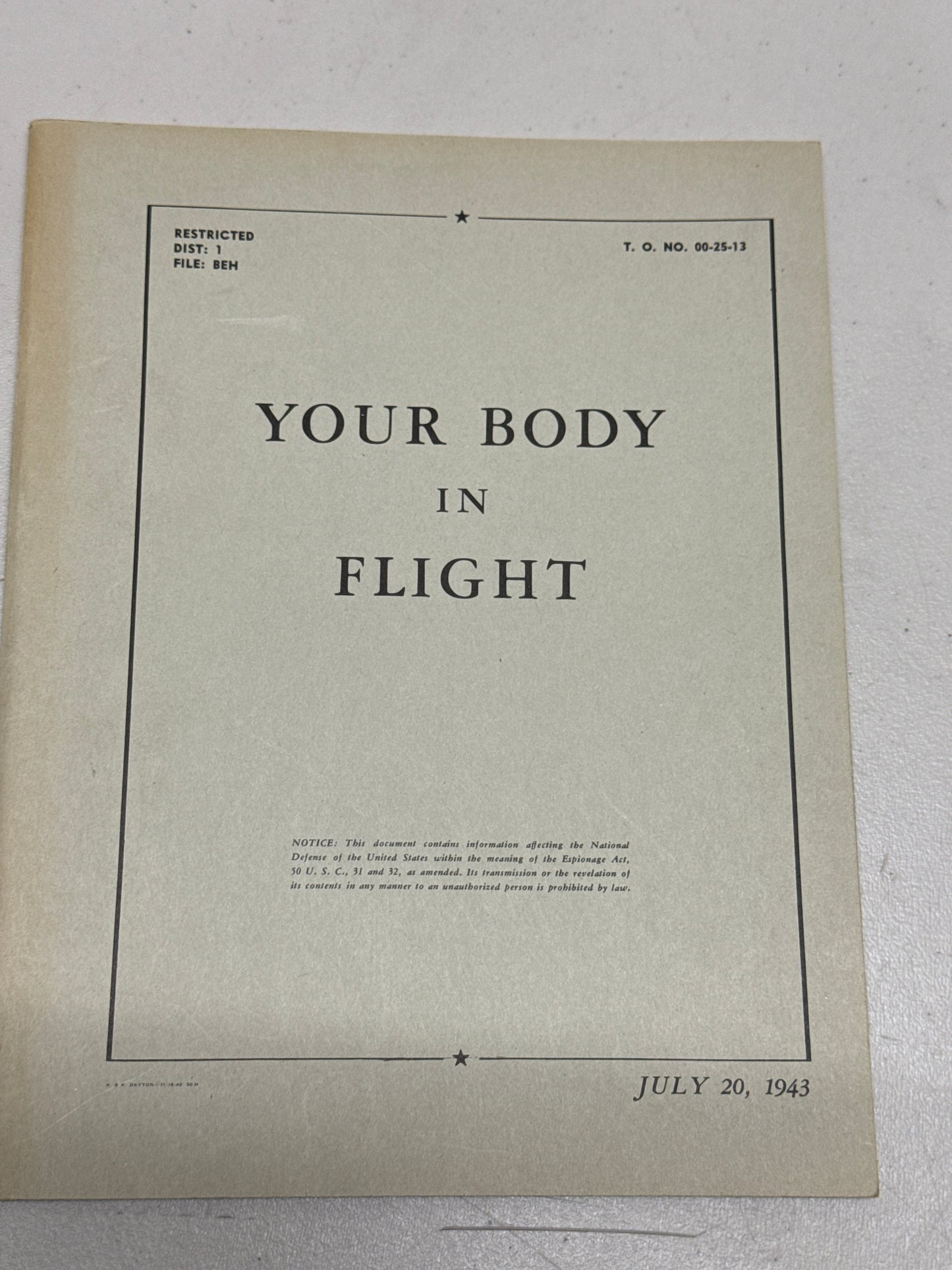 1943 Military Booklet Your Body in Flight