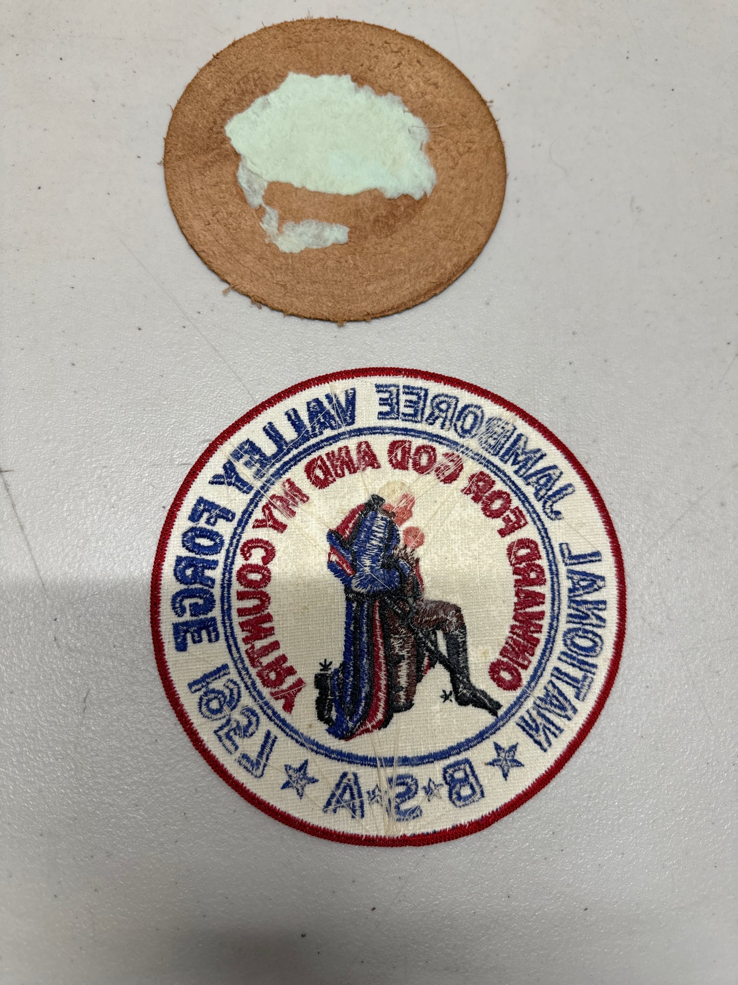 1957 National Jamboree Valley Forge Backpack/ Jacket Patch & Leather Patch